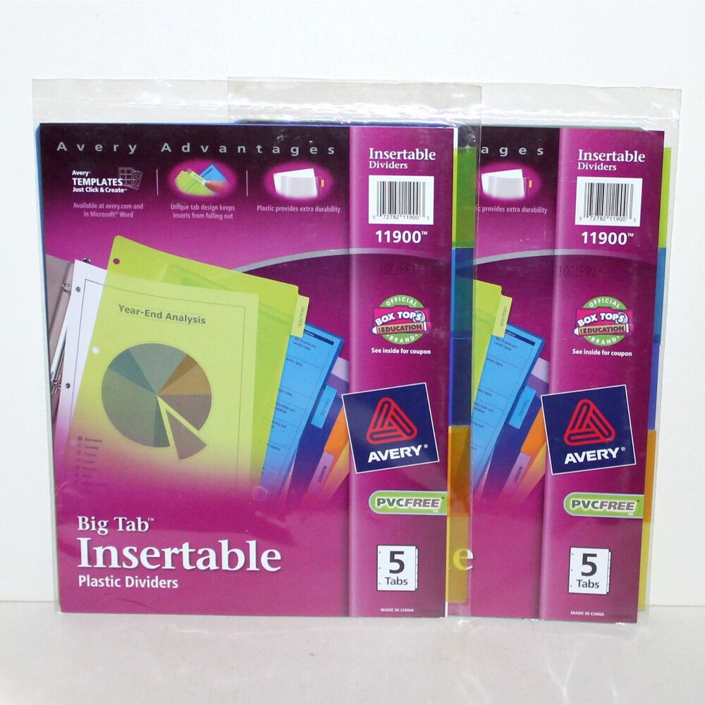 lot of 2 Big Tab packs 10 Insertable Plastic Dividers Avery 11900 multicolor